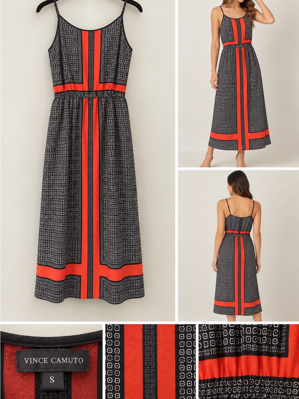 Vince Camuto Black Dress with Red Stripe Maxi